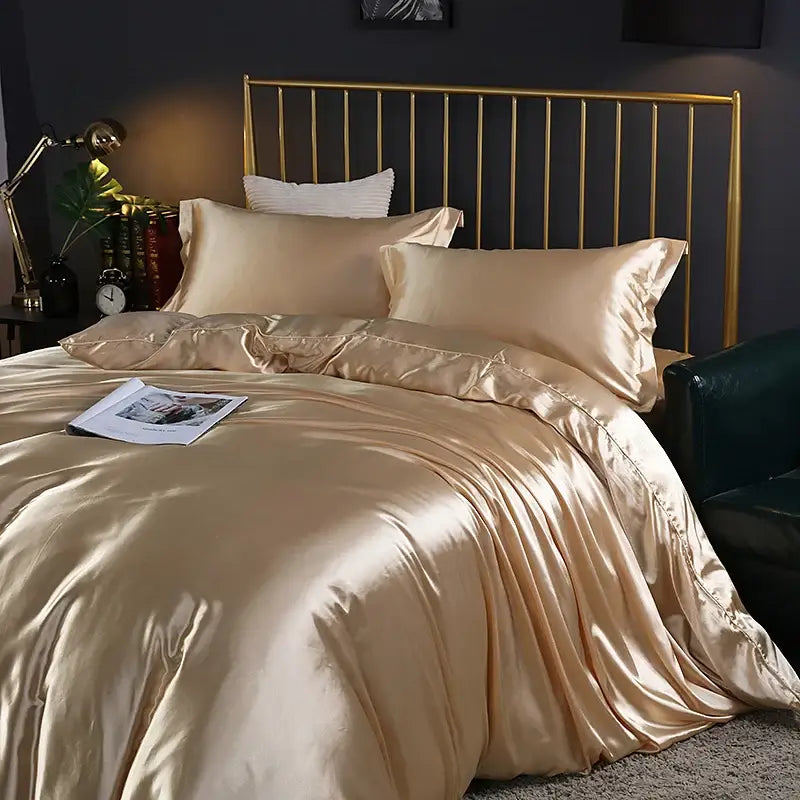 Luminous lime satin duvet cover set bedroom luxury bed sheet