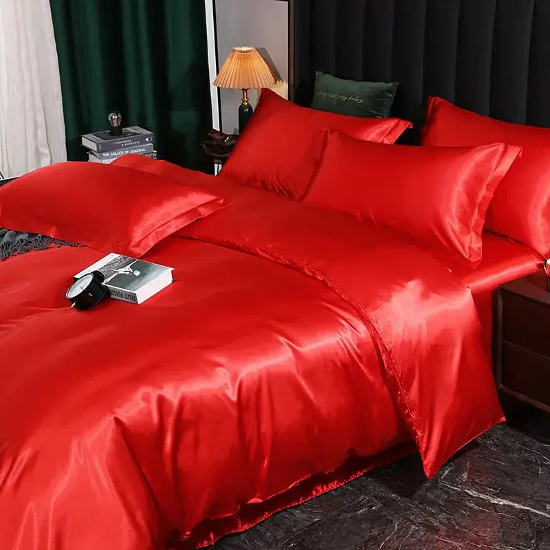 Luminous lime satin duvet cover set bedroom luxury bed sheet