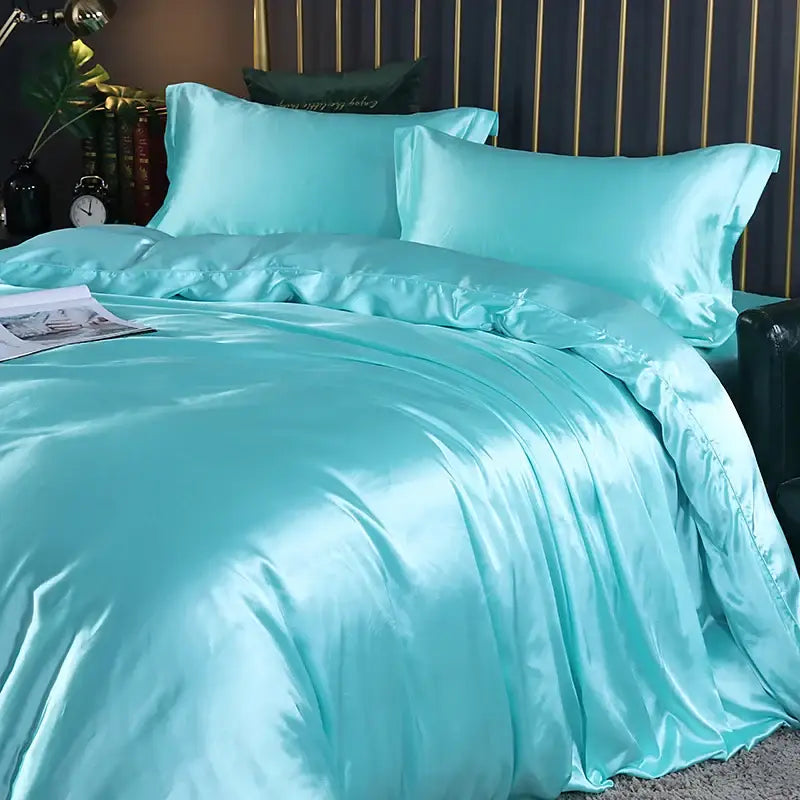 Luminous lime satin duvet cover set bedroom luxury bed sheet
