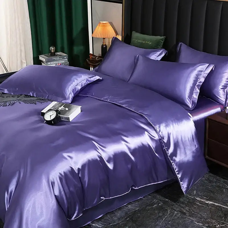 Luxurious copper satin duvet cover set bedroom silk bedding