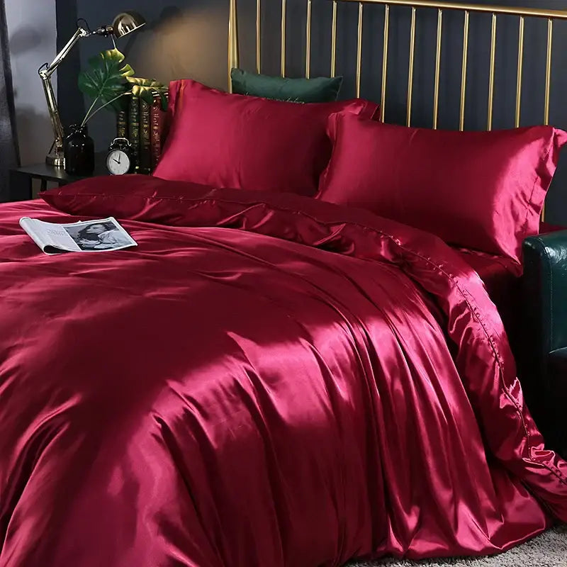 Luxurious turquoise satin duvet cover set bedroom bedding