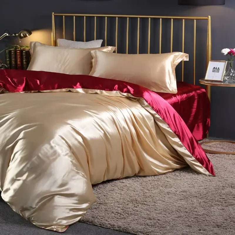 Luxurious turquoise satin duvet cover set bedroom bedding