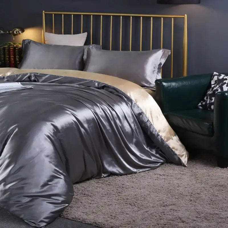 Luxurious turquoise satin duvet cover set bedroom bedding