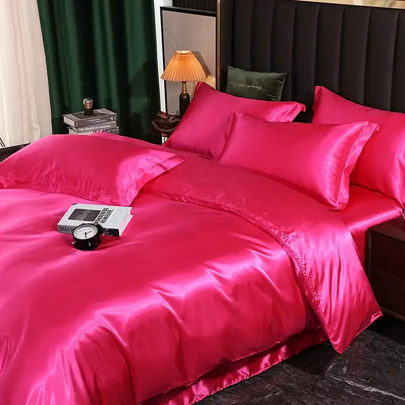 Luxurious turquoise satin duvet cover set bedroom bed sheet