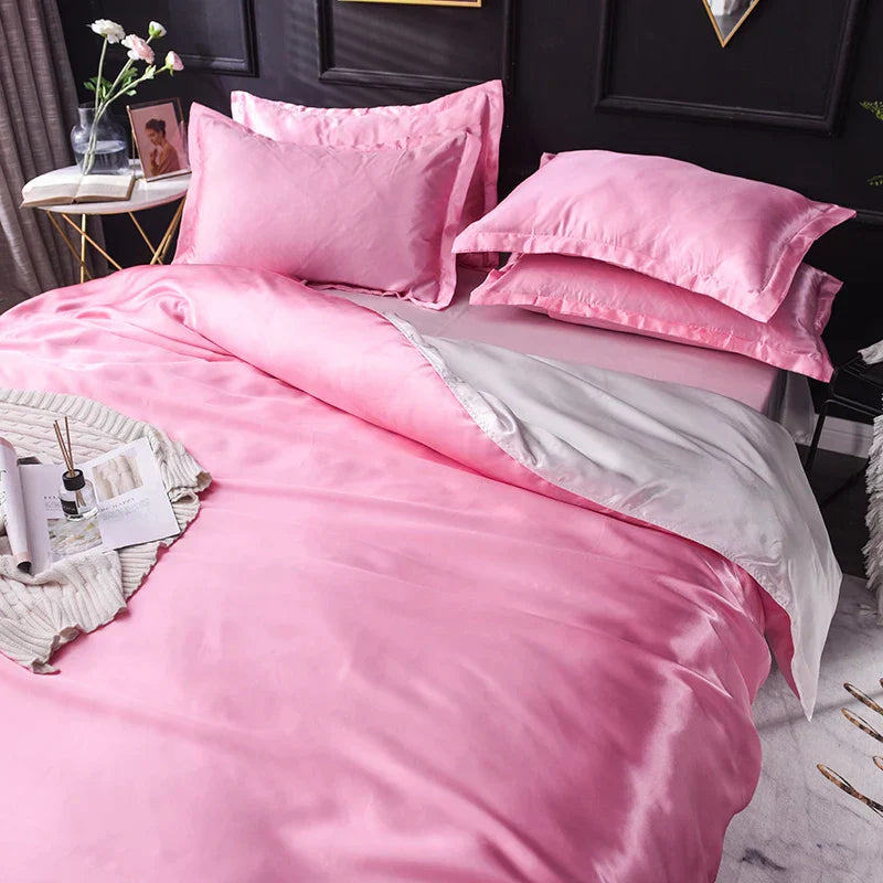 Luxurious emerald green satin silk bedding set bedroom decor