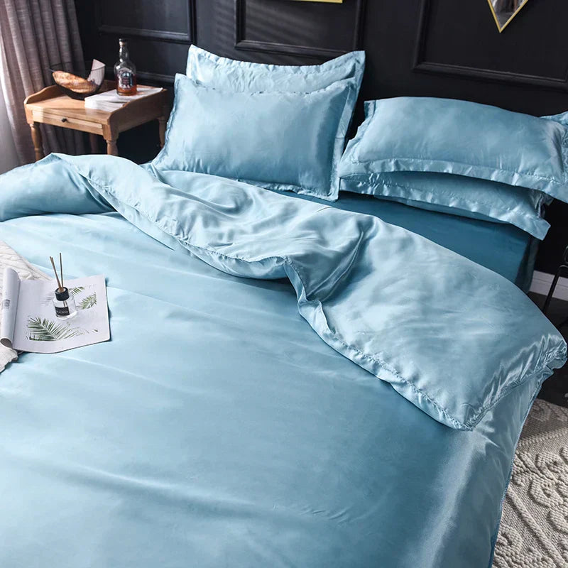 Luxurious white satin duvet cover bedding set bedroom silk finish