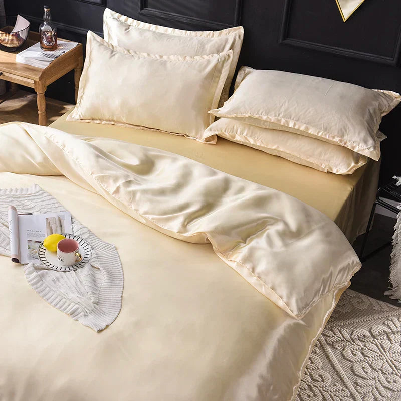 Luxurious black silk bedding set bedroom ruffled satin decor
