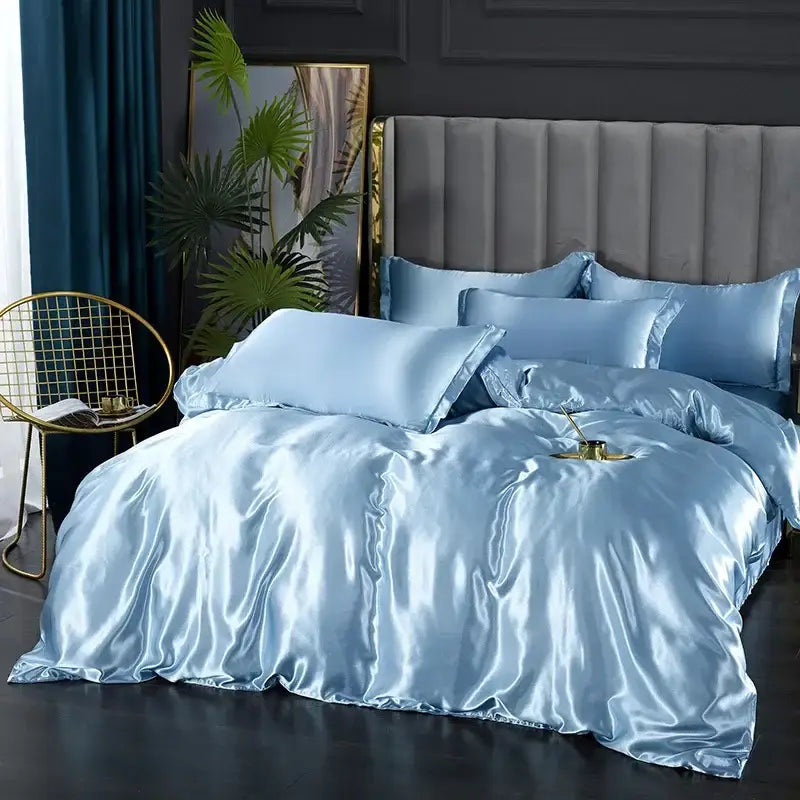Luxurious pink glossy satin duvet cover bedroom bedding set