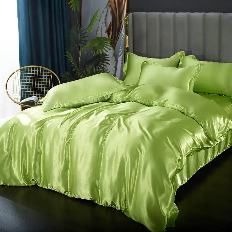Luxurious white satin duvet cover set bedroom silk bedding