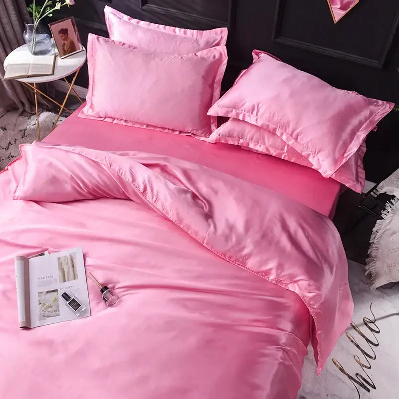 Luxurious purple satin silk bedding set for bedroom comfort