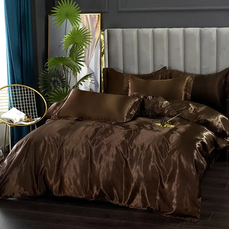 Emerald green luxurious satin duvet cover bedroom bedding set