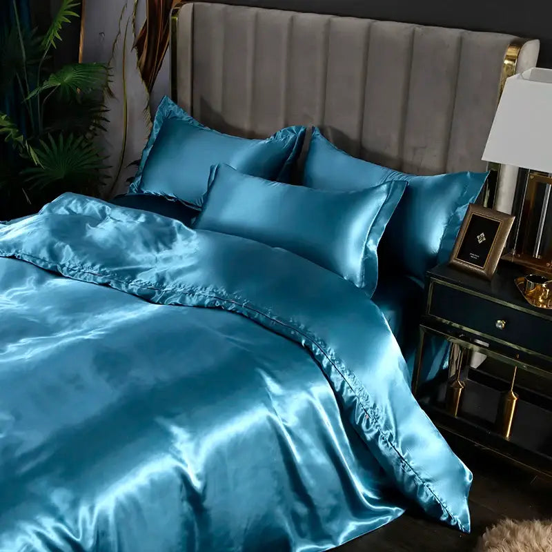 Luxurious copper silk bedding set bedroom satin duvet cover