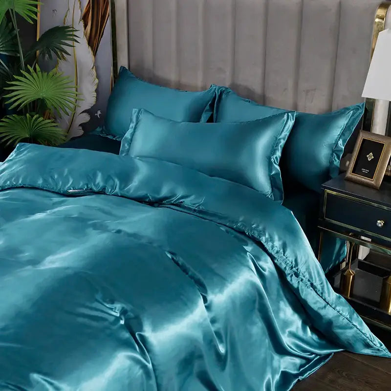 Luxurious silver & beige silk duvet cover bedding set bedroom