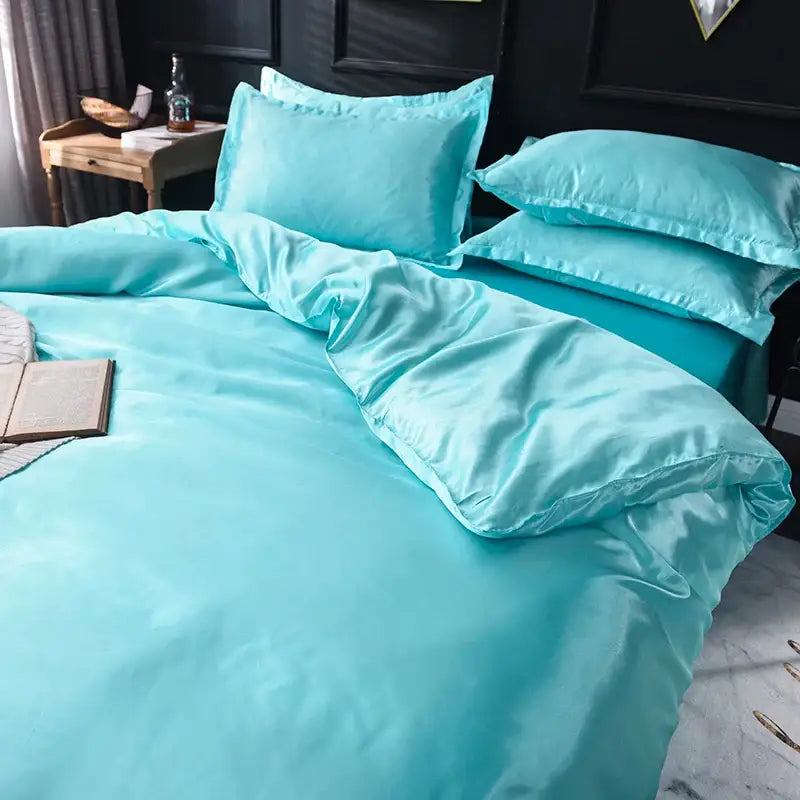 Luxurious silver & beige silk duvet cover bedding set bedroom