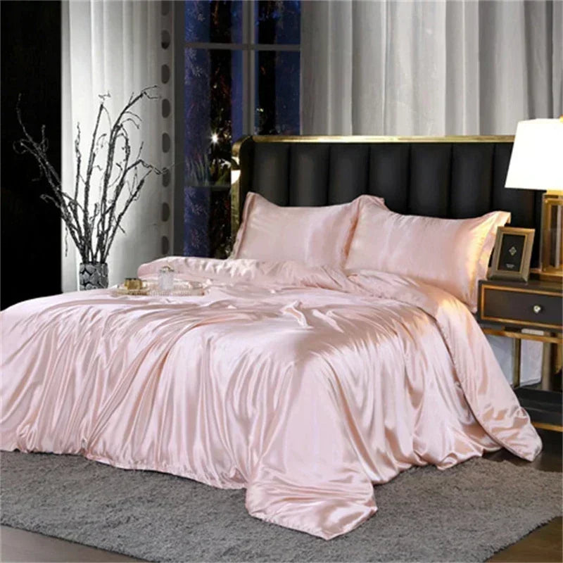 Luxurious emerald green satin bedding set with duvet cover bedroom