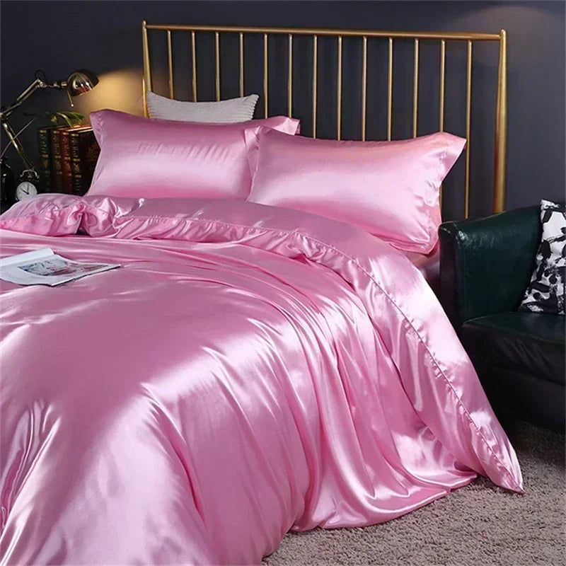 Luxurious emerald green & cream satin duvet cover bedding set bedroom