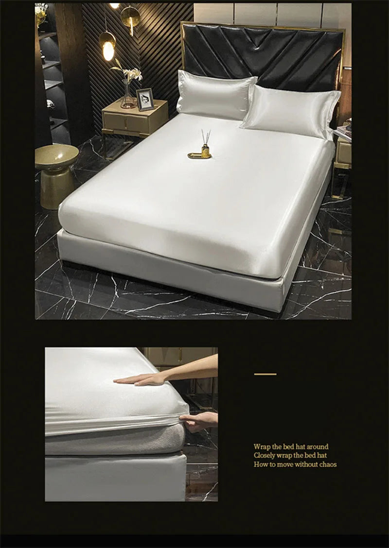 Luxurious silver satin duvet cover bedroom bedding set