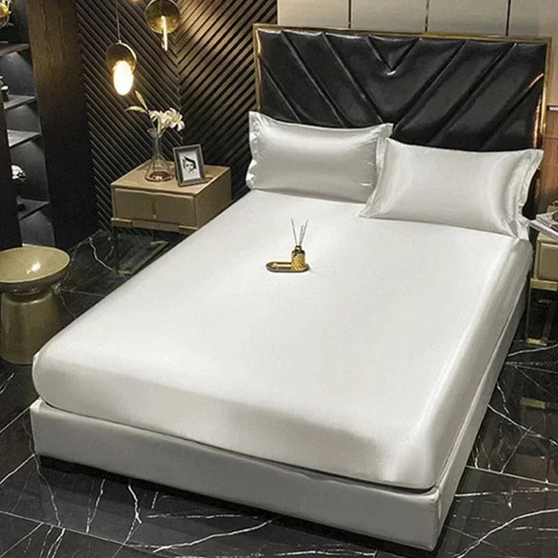 Luxurious deep blue & gold satin duvet cover bedroom bedding set