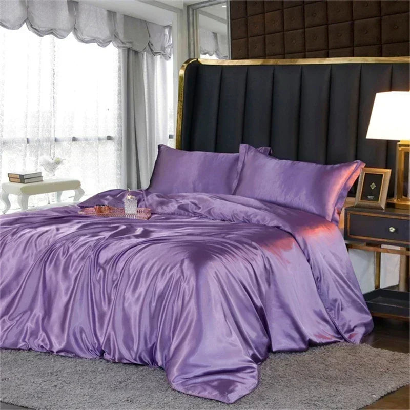Luxurious emerald green satin bedding set with duvet cover bedroom