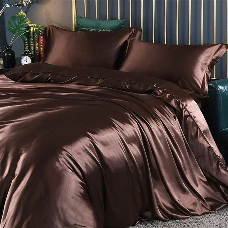 Luxurious silver satin duvet cover bedroom bedding set