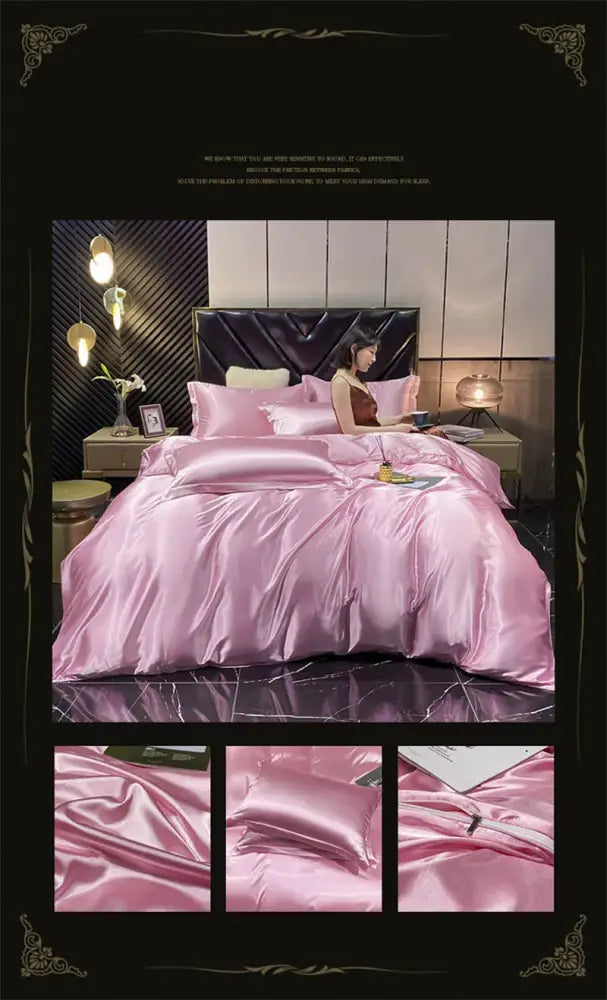 Luxurious emerald green satin bedding set with duvet cover bedroom
