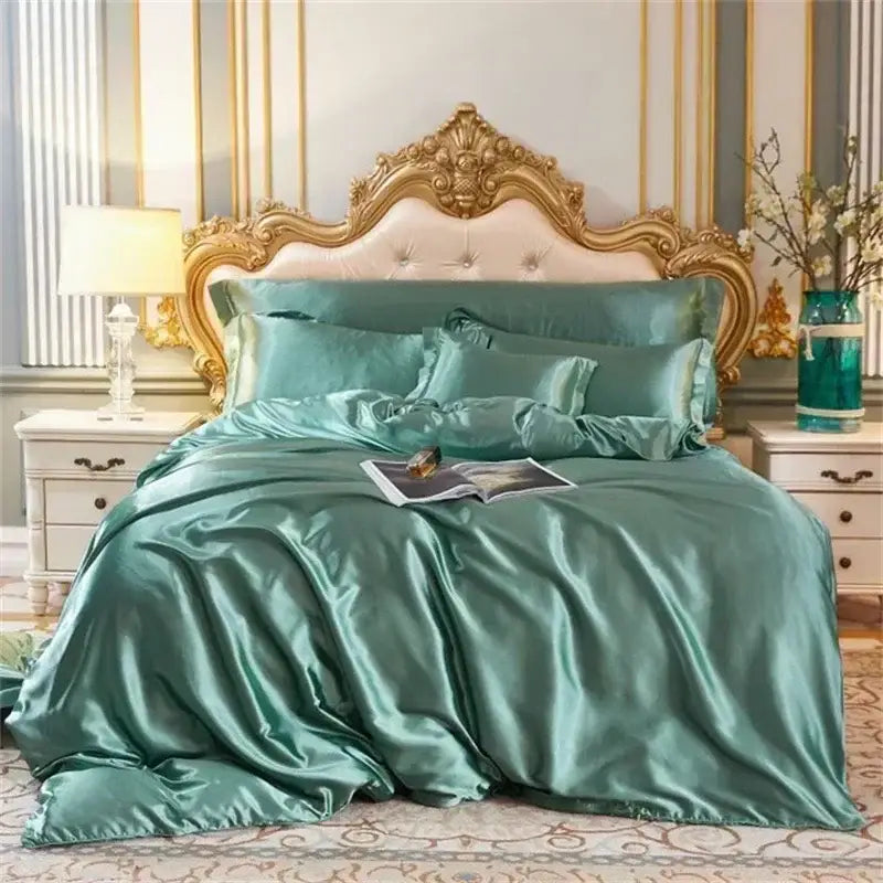 Luxury silver & gold satin duvet cover bedding set for bedroom