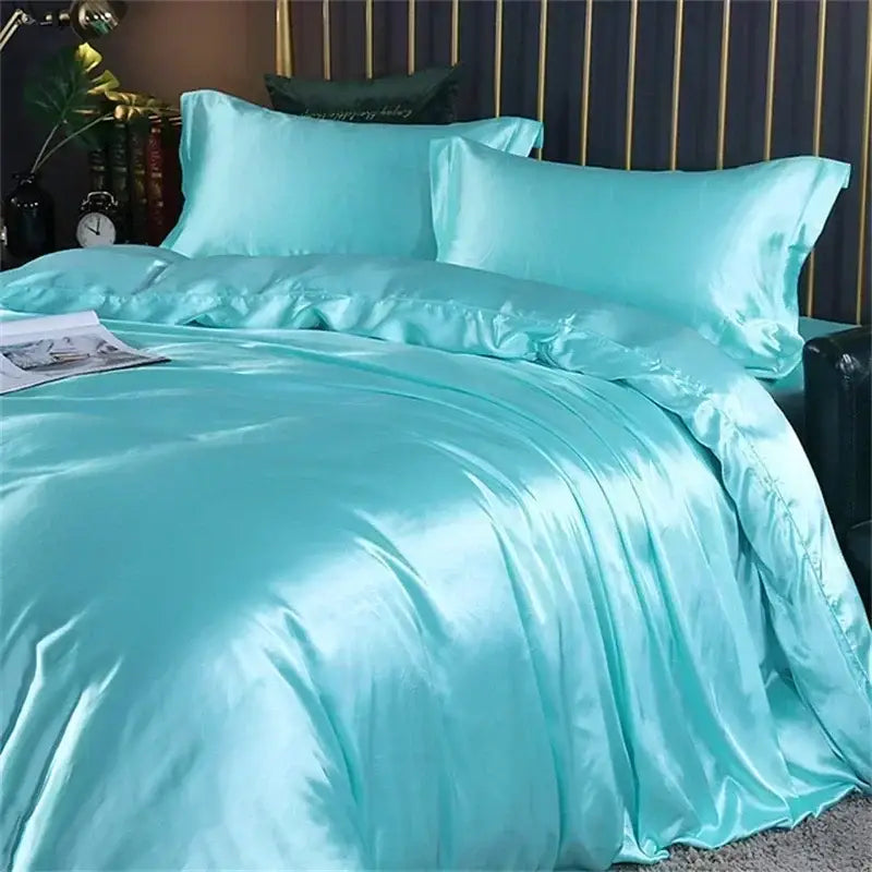 Luxury silver & gold satin duvet cover bedding set for bedroom