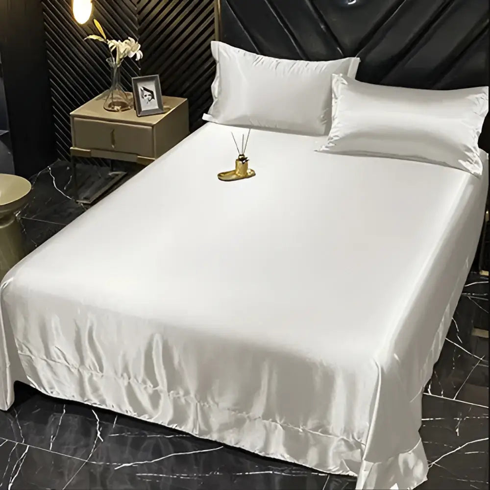Pink glossy satin ruffled bedding set with fitted sheet bedroom
