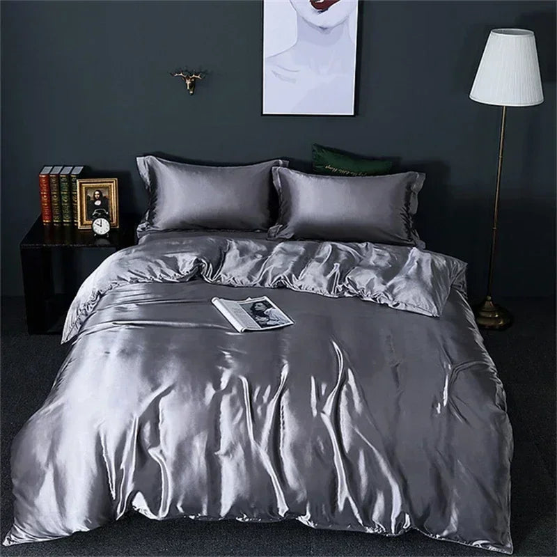 Luxurious copper & gold silk bedding set bedroom duvet cover