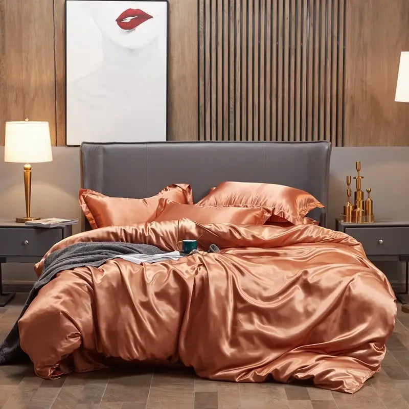 Lustrous teal satin solid color bedding set for bedroom width bed