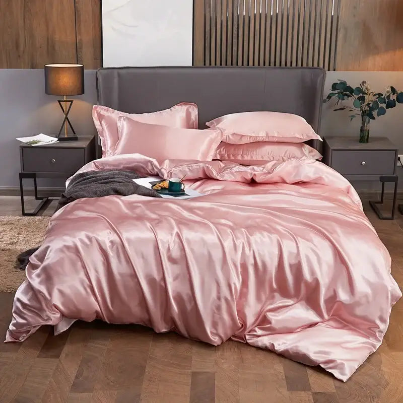 Lustrous teal satin solid color bedding set for bedroom width bed