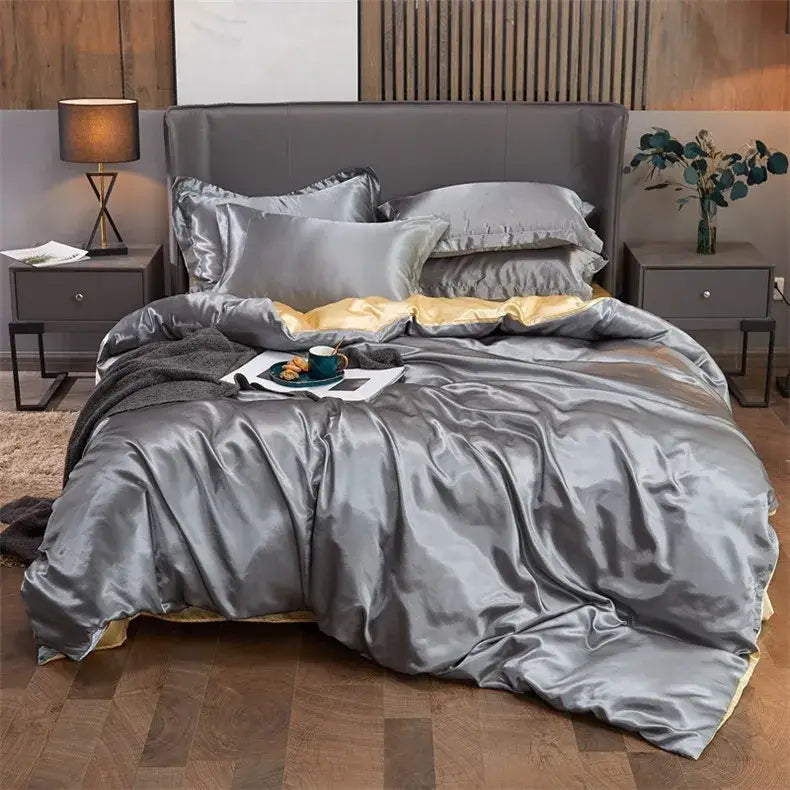 Lustrous teal satin solid color bedding set for bedroom width bed