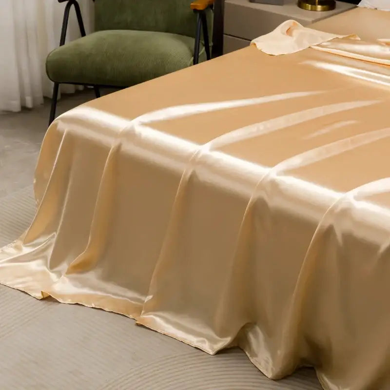 Luxurious cream solid color satin bedding set with flat sheet bedroom