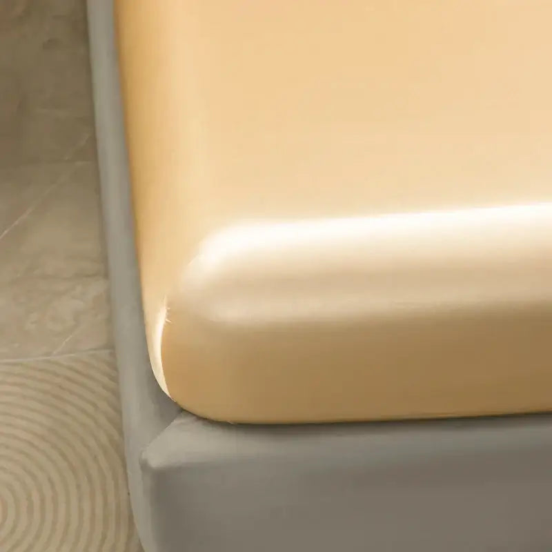Luxurious cream solid color satin bedding set with flat sheet bedroom