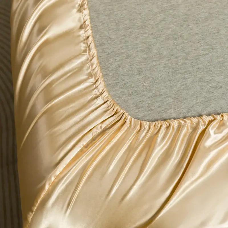 Luxurious cream solid color satin bedding set with flat sheet bedroom