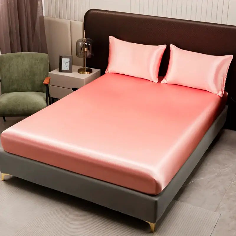Luxurious cream solid color satin bedding set with flat sheet bedroom