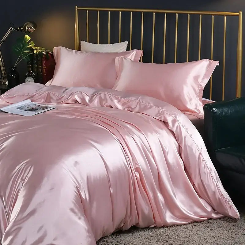 Luxurious fuchsia silk duvet cover bedroom bedding set
