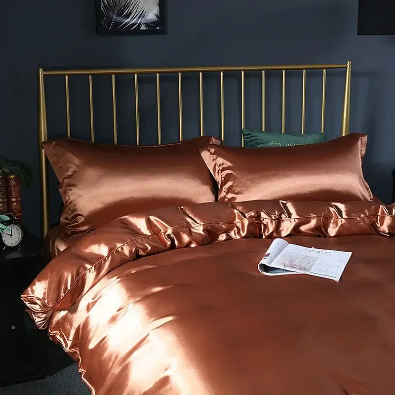 Luxurious fuchsia silk duvet cover bedroom bedding set