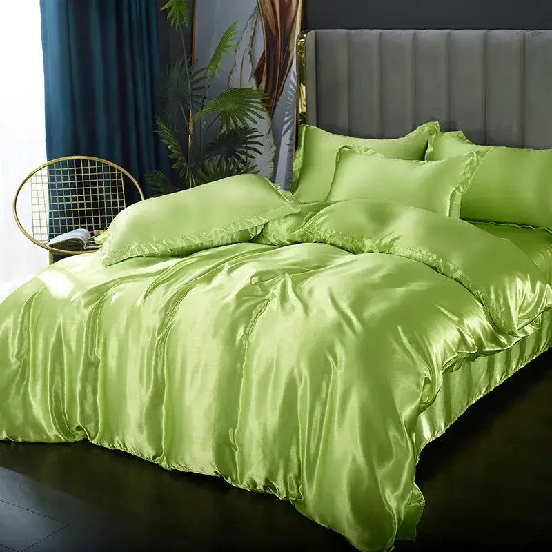 Luxurious golden satin duvet cover bedroom bedding set