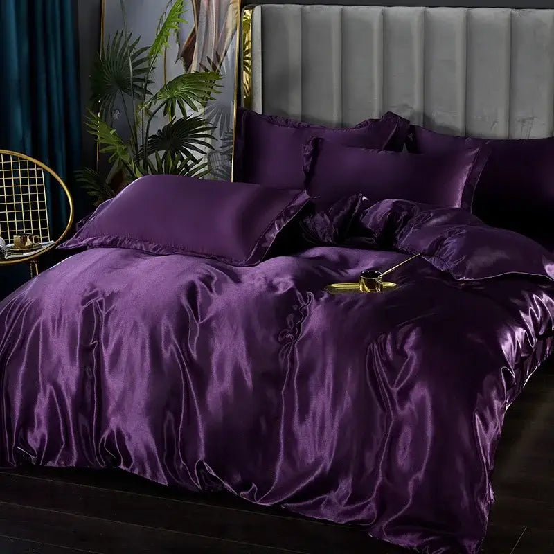 Luxurious golden silk duvet cover set bedroom satin bedding
