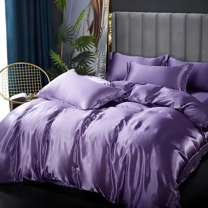 Luxurious golden silk duvet cover set bedroom satin bedding