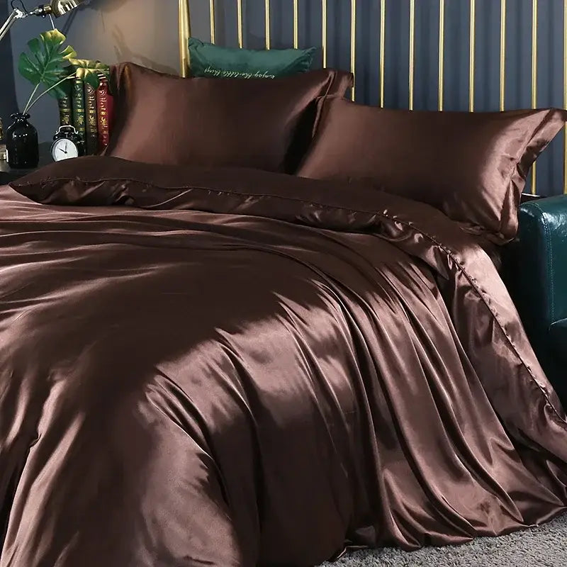Luxurious emerald green satin duvet cover set bedroom bed sheet