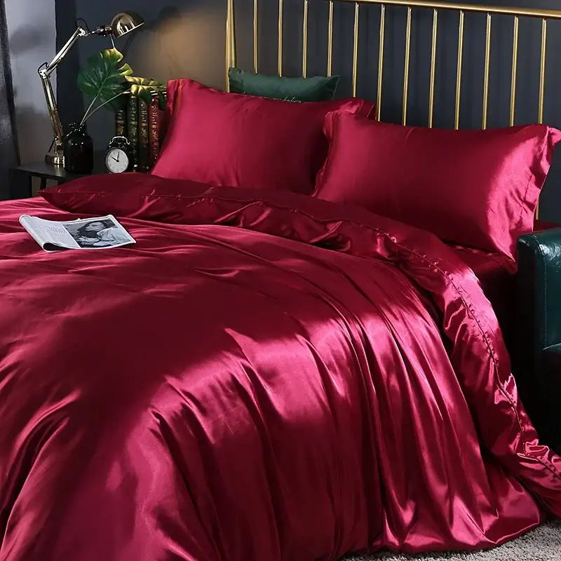 Luxurious emerald green satin duvet cover set bedroom bed sheet