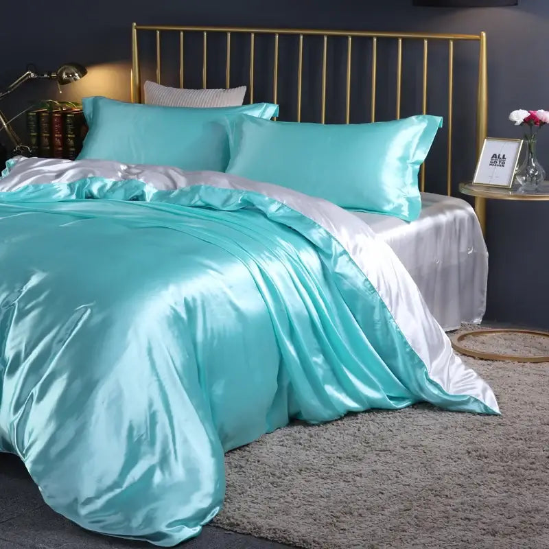 Luxurious emerald green satin duvet cover set bedroom bed sheet