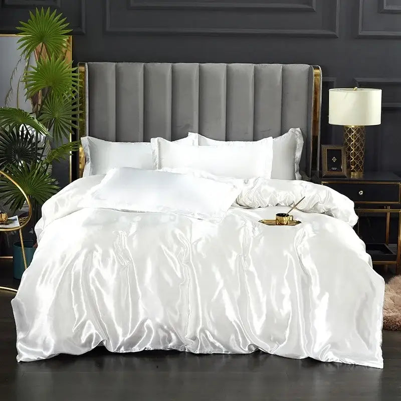 Luxurious golden satin duvet cover bedroom bedding set