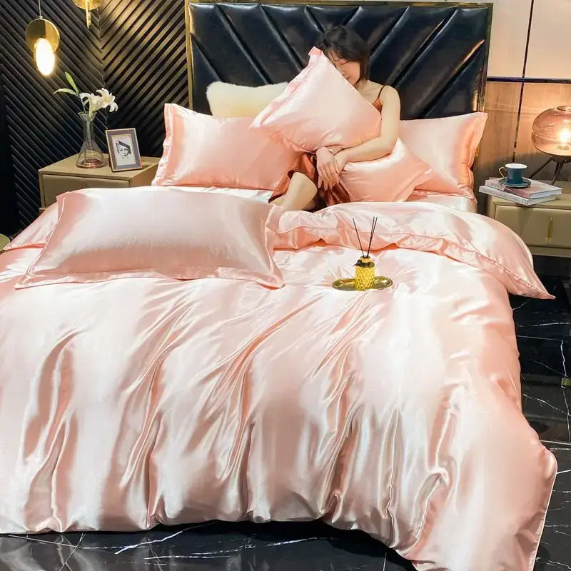 Luxurious burgundy satin duvet cover bedroom bedding set