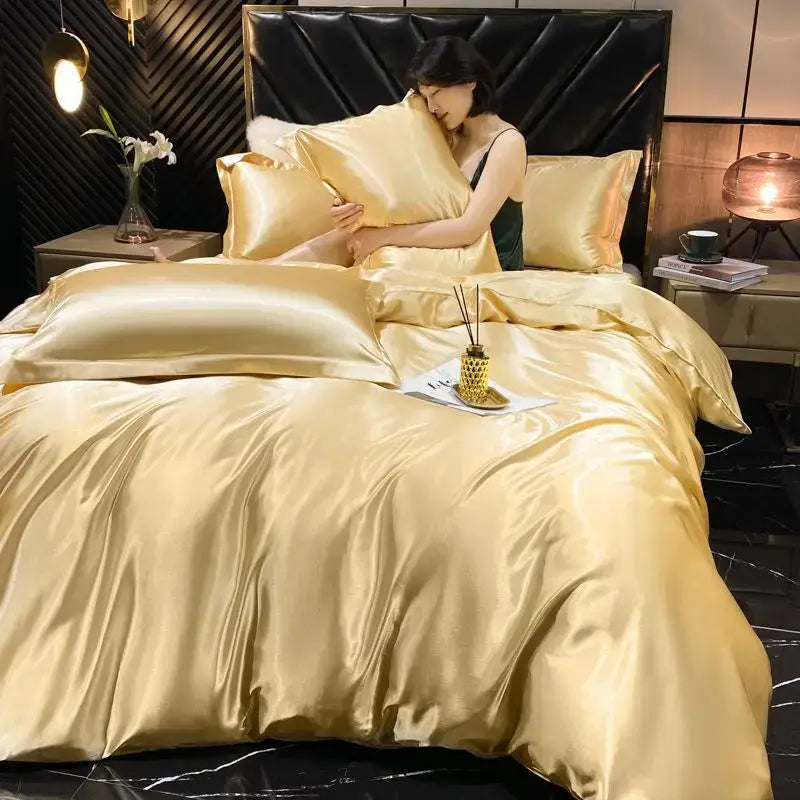 Luxurious burgundy satin duvet cover bedroom bedding set