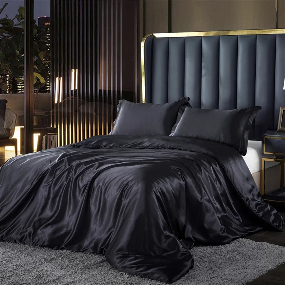 Luxurious rose gold satin duvet cover set bedroom bedding