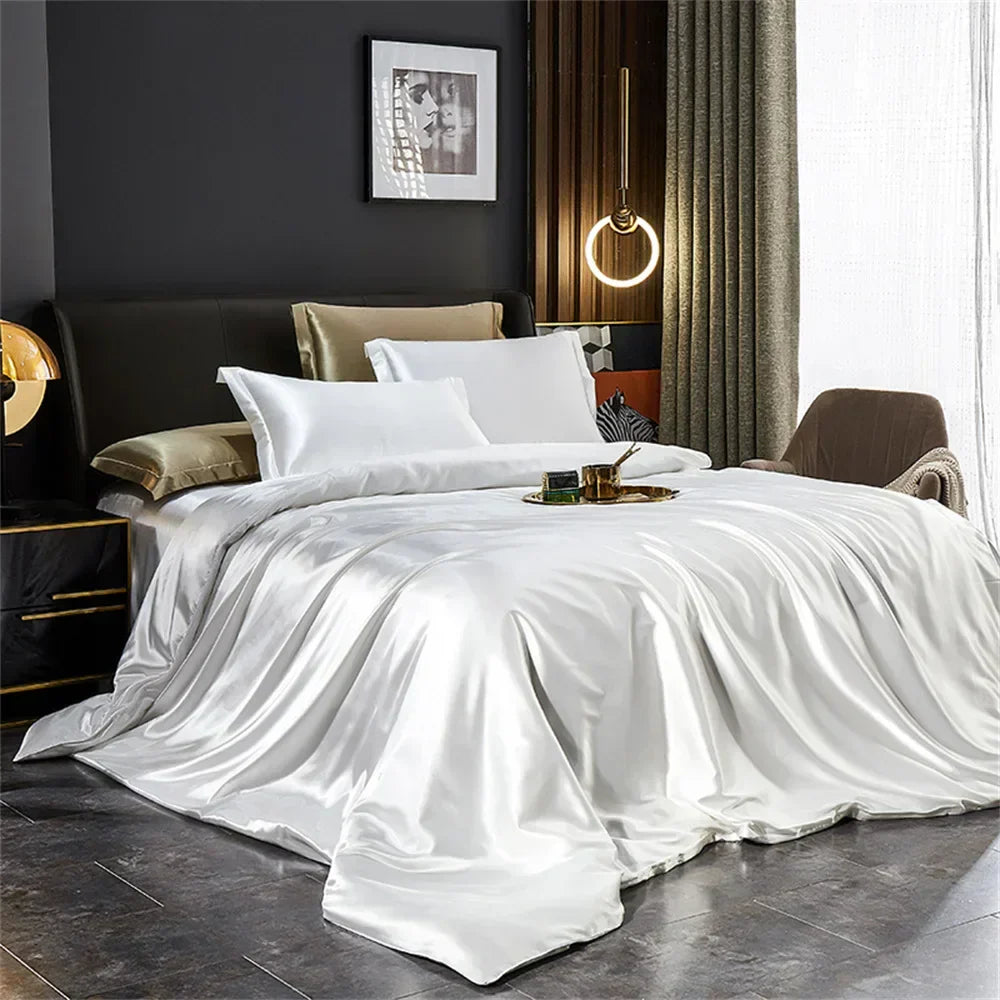 Luxurious rose gold satin duvet cover set bedroom bedding