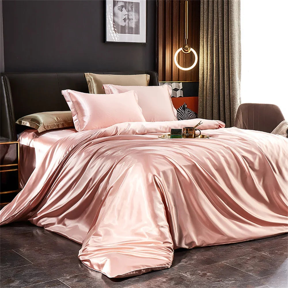 Luxurious silver silk duvet cover bedding set bedroom decor